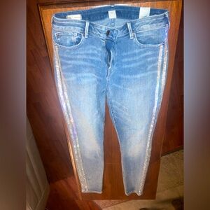 True religion Size 32 silver rhinestone sides skinny jeans
